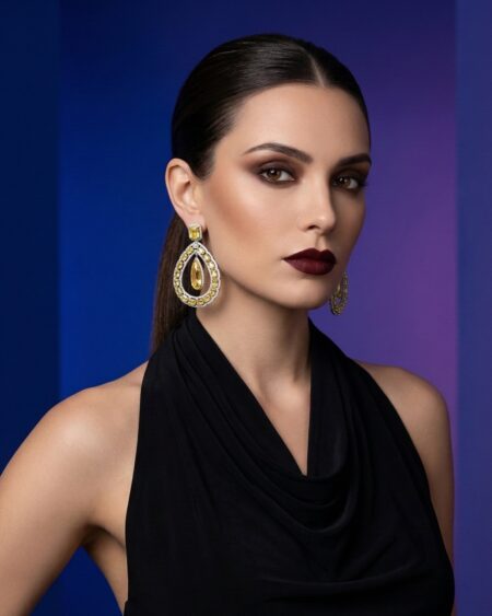 Deepika Teardrop Halo Earrings - Yellow