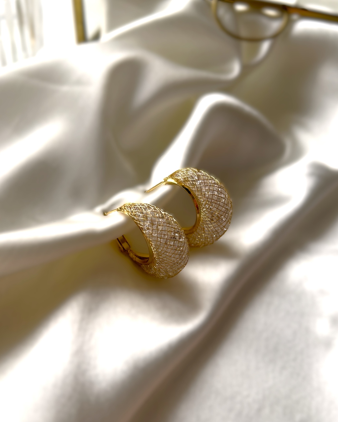 Sandra Crystal Mesh Gold Hoop Earrings