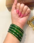 Sarita Kundan Glass Bangles - Dark Green (Set of 4)