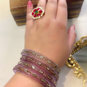 Sarita Glass Kundan Bangles - Lavender (Set of 4)