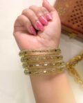 Sarita Kundan Glass Bangles - Mint Green (Set of 4)