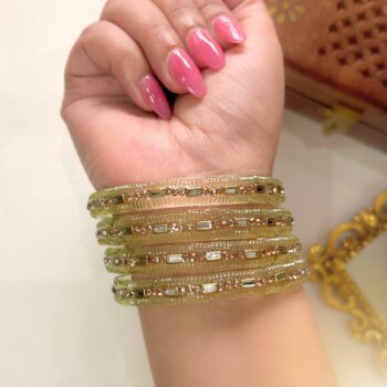 Sarita Kundan Glass Bangles - Mint Green (Set of 4)