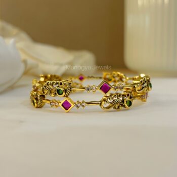 Tatva Gold Peacock Bangles - (Set of 2)