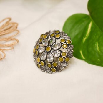 Rayana Silver Oxidised Ring - Yellow