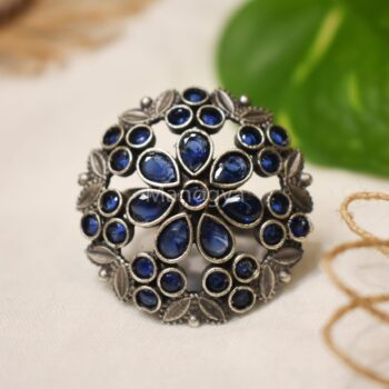 Rayana Silver Oxidised Ring - Blue