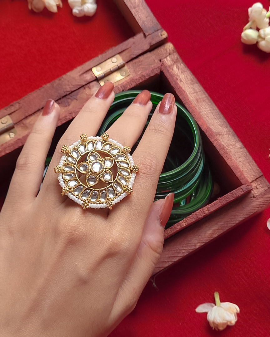 Karishma Kundan Ring - White