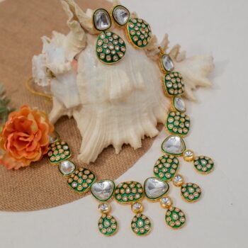 Adhisha Kundan Necklace Set - Green
