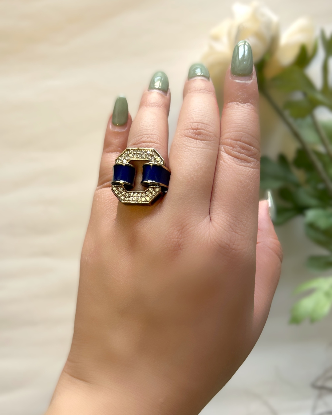 Adriana Link Design Enamel Ring - Blue