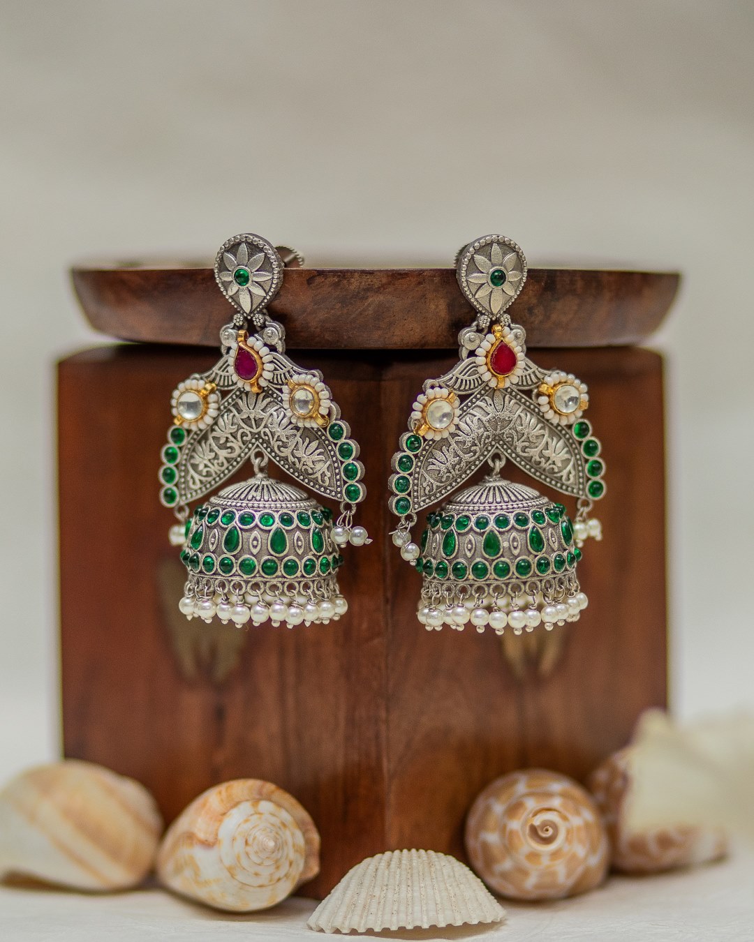 Ahana Fusion Jhumka - Green