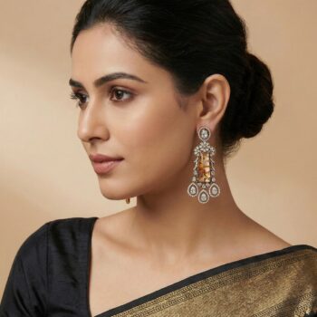 Alaya Marble Stone Long AD Earrings - Gold