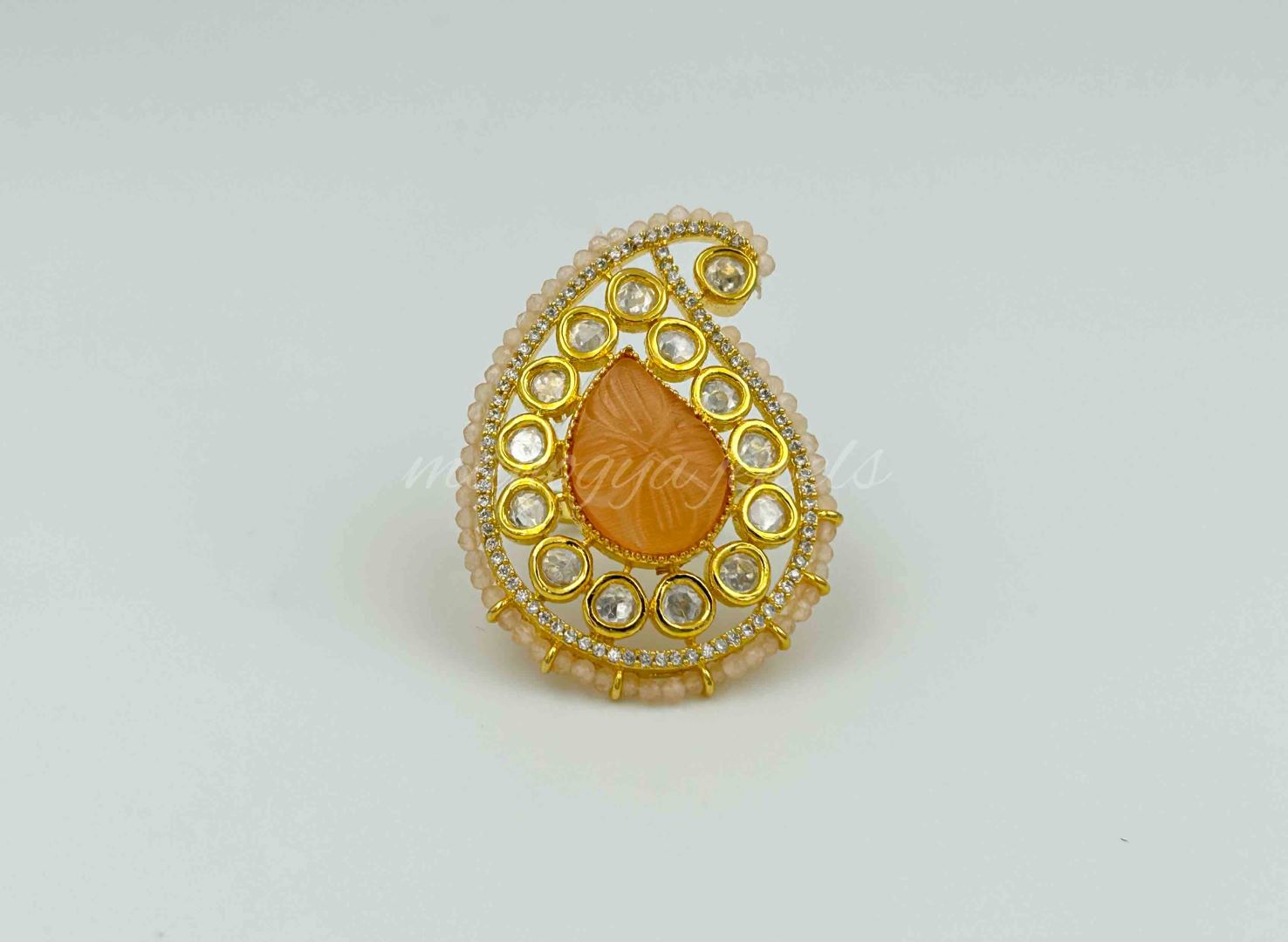 Alia Pachi Kundan Ring – Peach