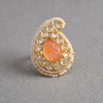 Alia Pachi Kundan Ring – Peach