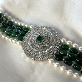 Alishba AD Pearl Choker Necklace Set - Green