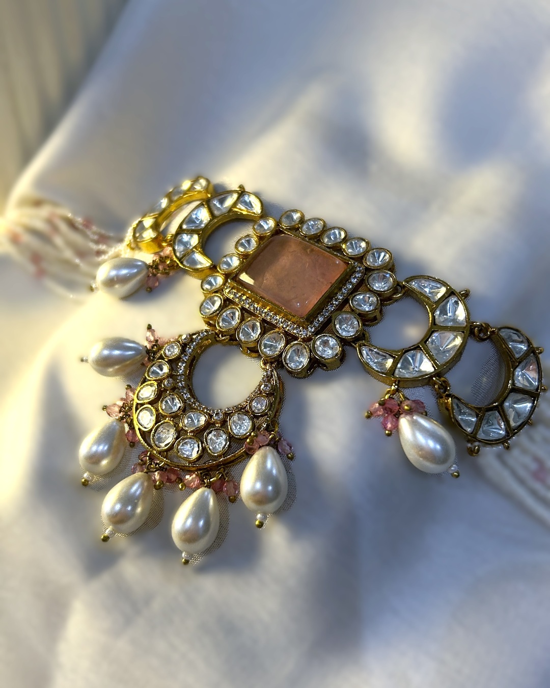 Ankita Regal Polki Pearl Choker Necklace Set - Pink
