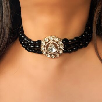 Aruna Bold Polki Choker Necklace Set - Black