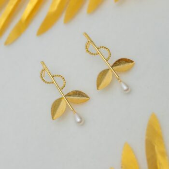 Aylin Gold Leaf and Pearl Drop Earrings