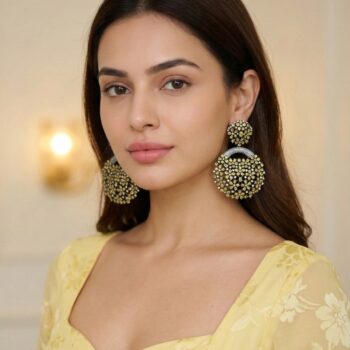 Bageecha Floral Lattice Statement Chandbali Earrings - Yellow