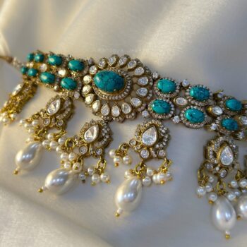 Bandhan Polki Choker Necklace Set - Turquoise