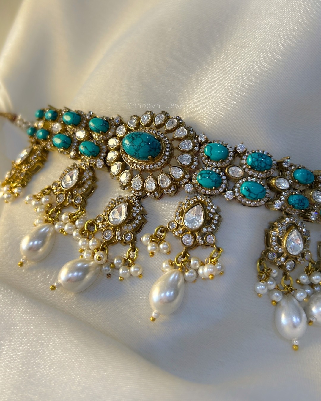 Bandhan Polki Choker Necklace Set - Turquoise