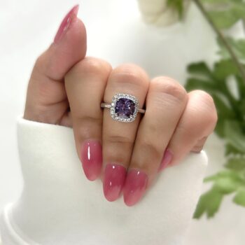 Bella Cushion Cut AD Ring - Purple