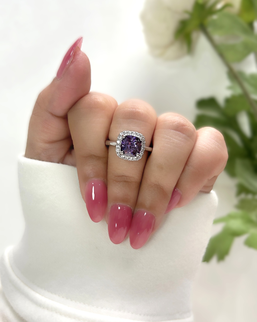 Bella Cushion Cut AD Ring - Purple