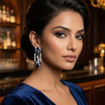 Benazeer Delicate AD Tassel Earrings - Blue