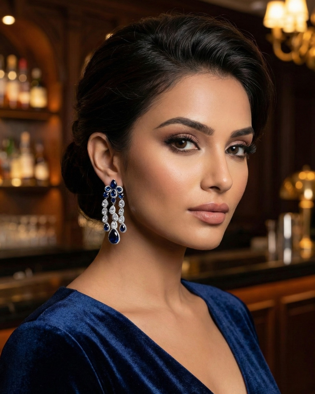 Benazeer Delicate AD Tassel Earrings - Blue