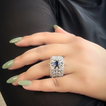 Carrie Broad Diamond Band Ring With Blue Stone