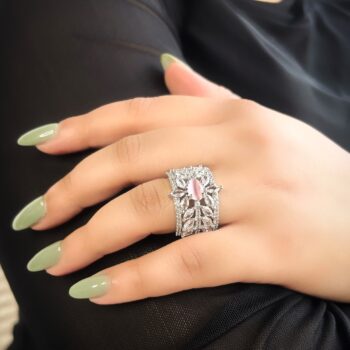 Carrie Broad Diamond Band Ring with Pink Stone