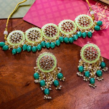 Rajnandini Kundan Necklace Set - Green