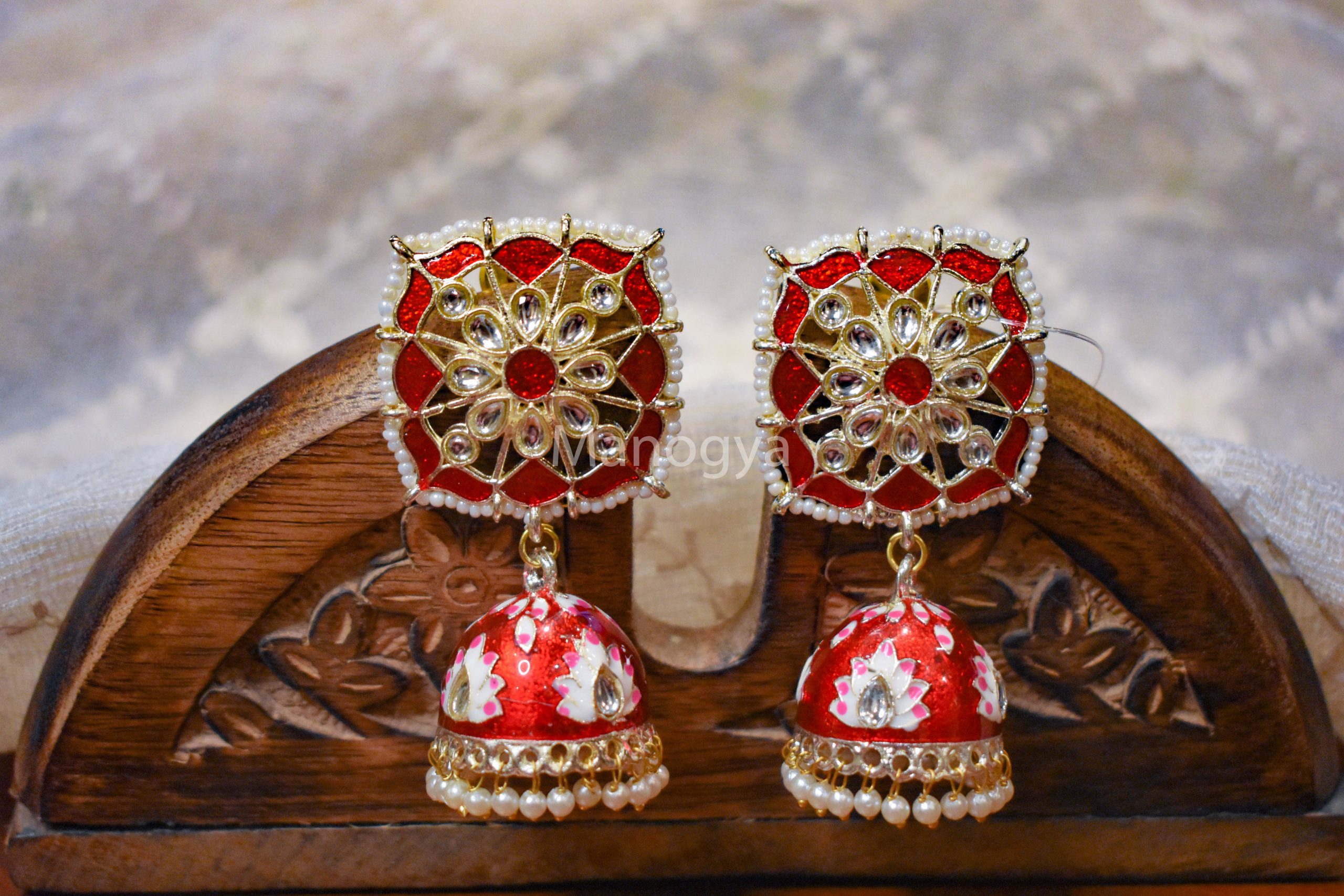 Advaya Meenakari Jhumki - Red