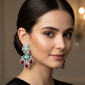 Deira Statement CZ Earrings - Mint/Ruby