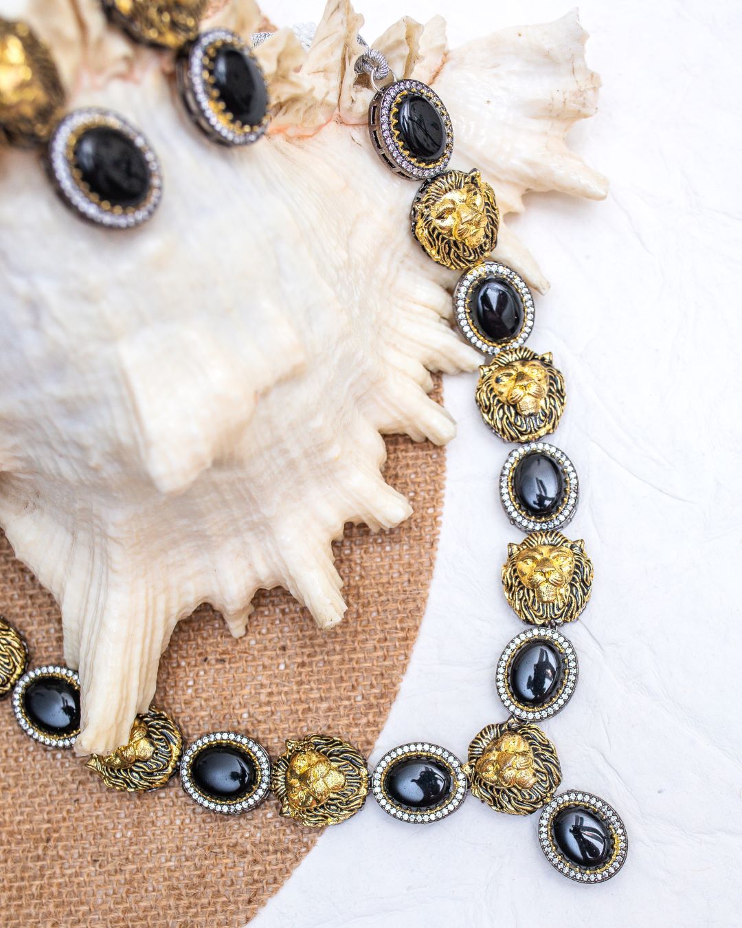 Dhairya Lion Necklace Set - Black