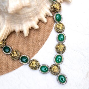 Dhairya Lion Necklace Set - Green