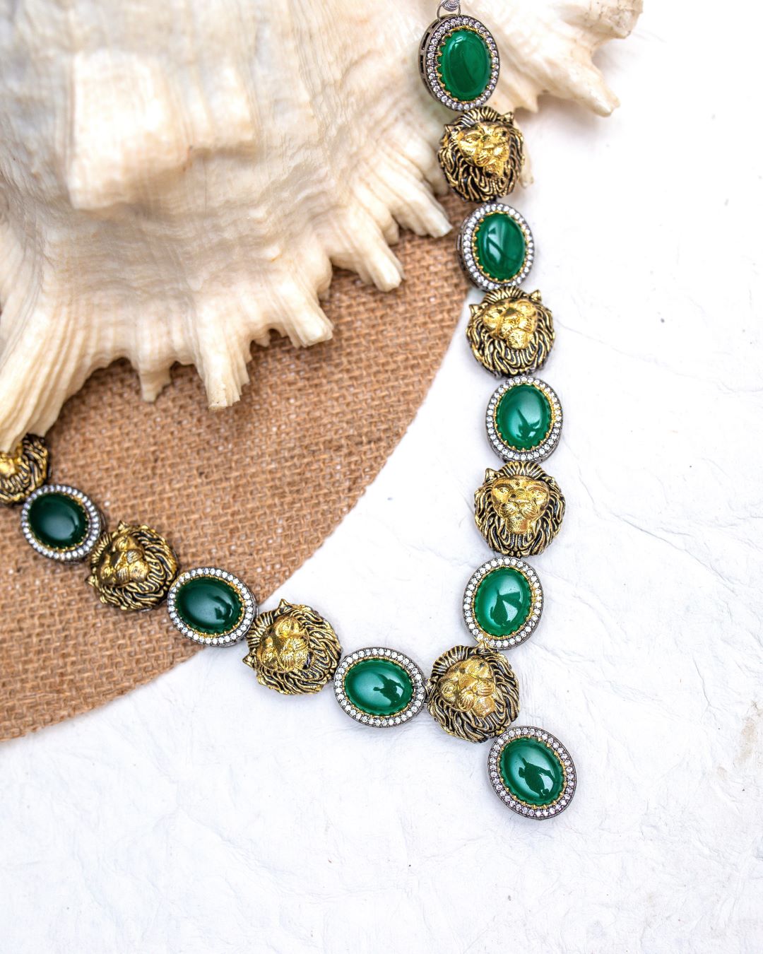 Dhairya Lion Necklace Set - Green