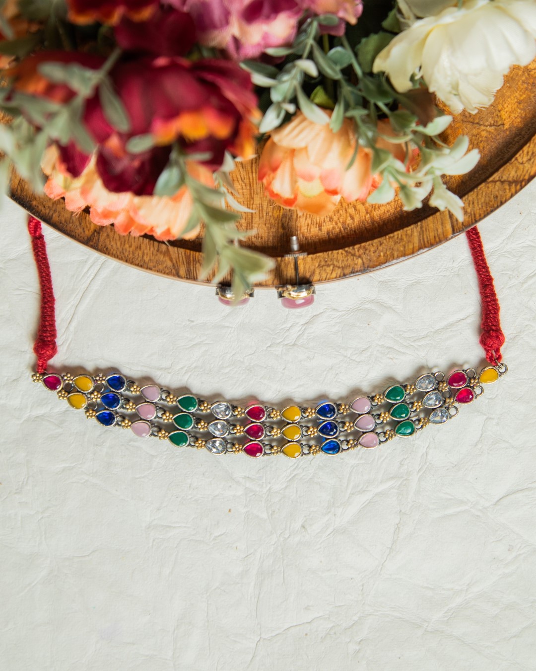 Dhara Oxidised Choker Necklace Set - Multi Colour