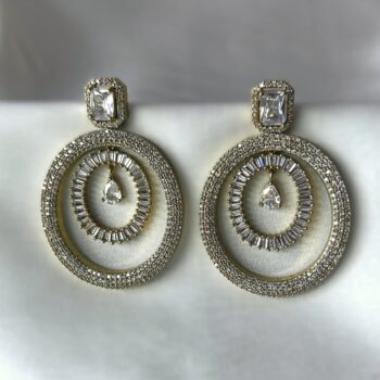 Dinisha Round AD Earrings - Gold