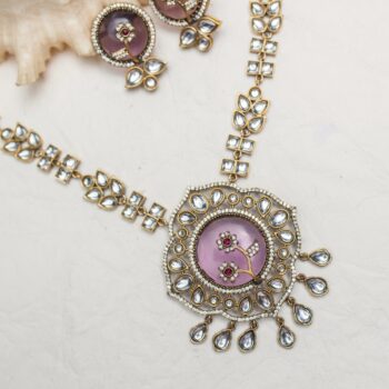 Divyanka Long Kundan Necklace Set - Purple