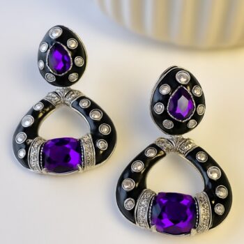 Dua Midnight Noir Enamel Earrings - Amethyst Purple