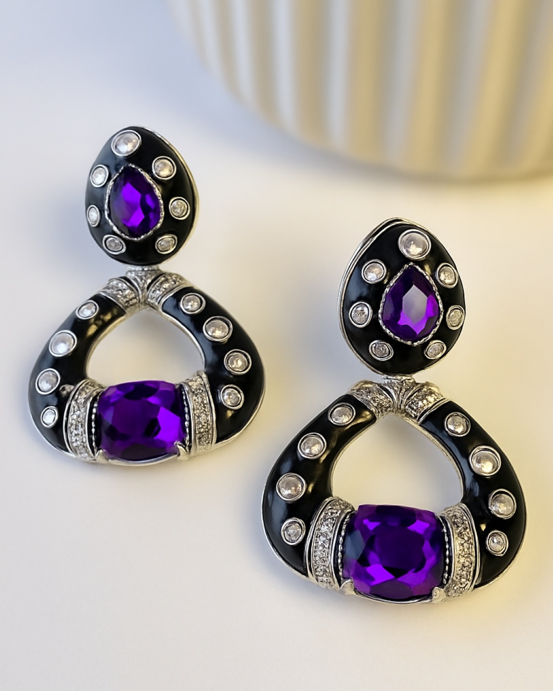 Dua Midnight Noir Enamel Earrings - Amethyst Purple