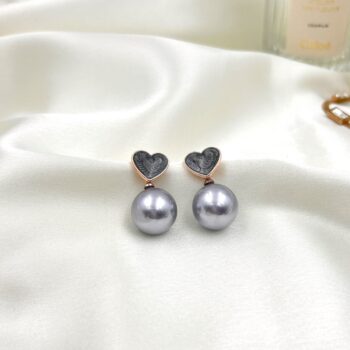 Edwina Pearl Heart Drop Earrings - Grey