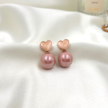 Edwina Pearl Drop Heart Earrings - Pink