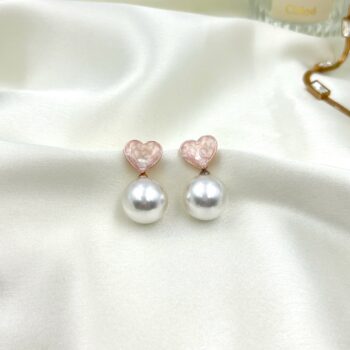 Edwina Pearl Heart Drop Earrings – White