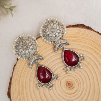 Elnara Pearl and Monalisa Earrings - Maroon
