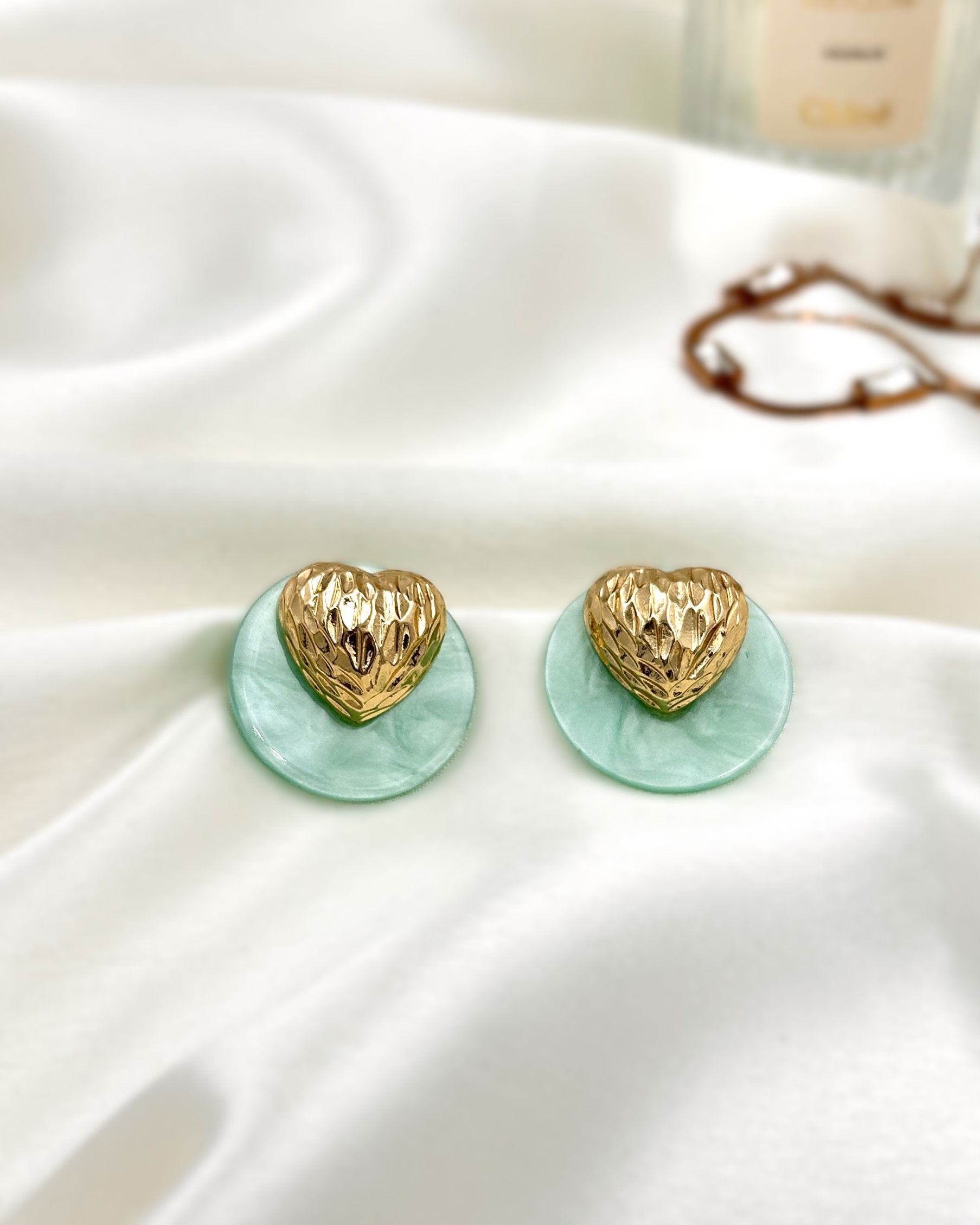 Emily Gold Heart Earrings - Sky Blue