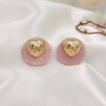 Emily Gold Heart Earrings - Pink