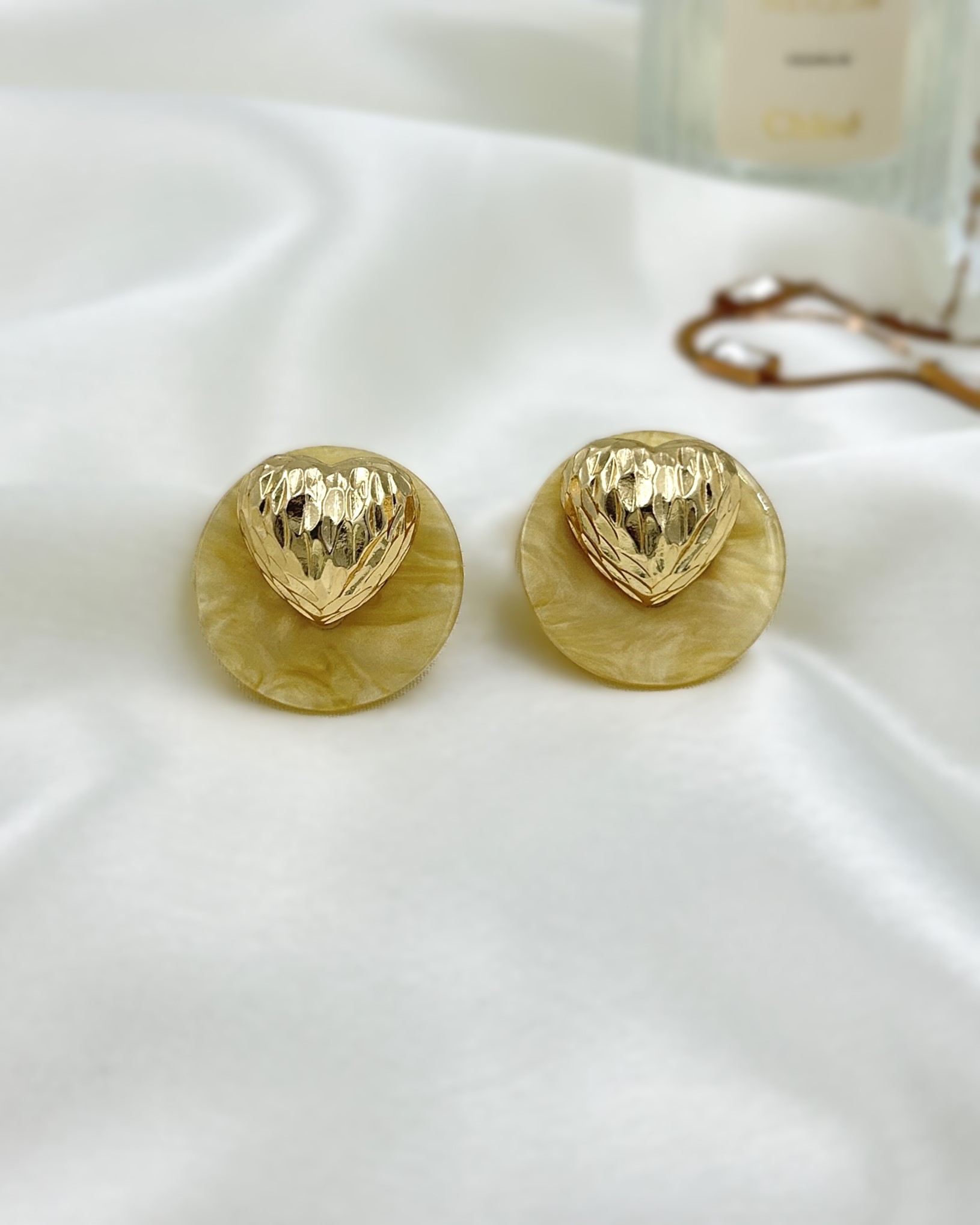 Emily Gold Heart Earrings - Yellow