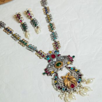 Falak Oxidised Long Necklace Set - Multi Colour