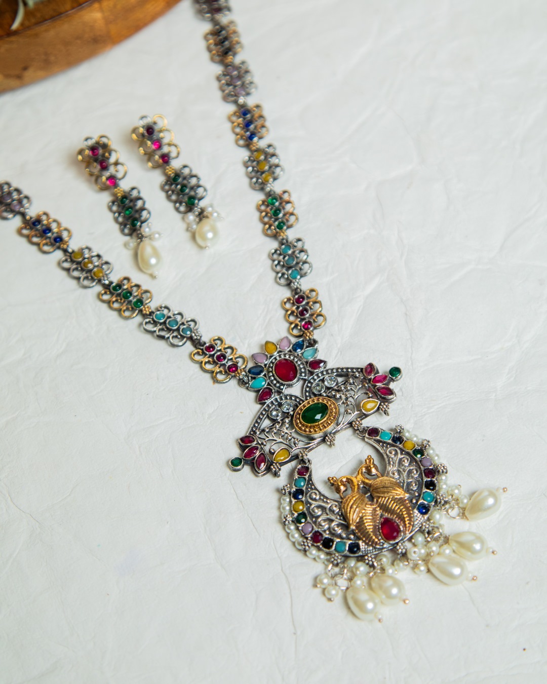 Falak Oxidised Long Necklace Set - Multi Colour
