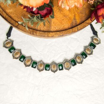 Gargi Oxidised Choker Necklace - Green